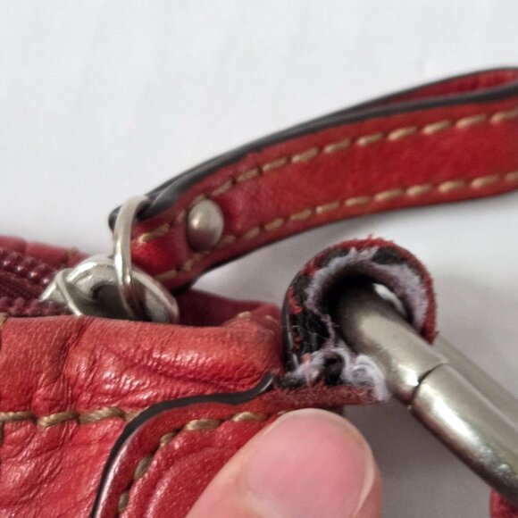 Fossil Purse Red Leather Hobo Boho Shoulder Bag - Picture 15 of 16